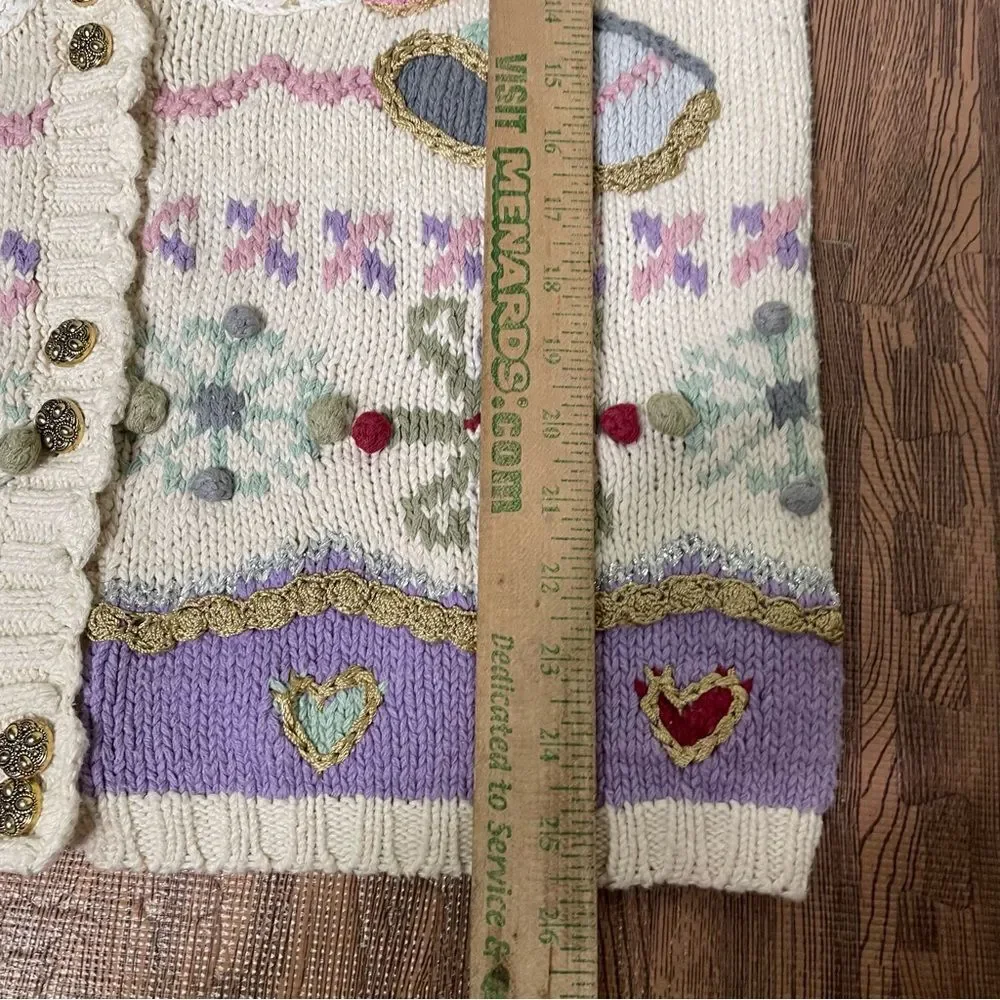 Vintage Jennifer Reed Hand Knit Christmas Grandma Cardigan Sweater‎ Women’s M
